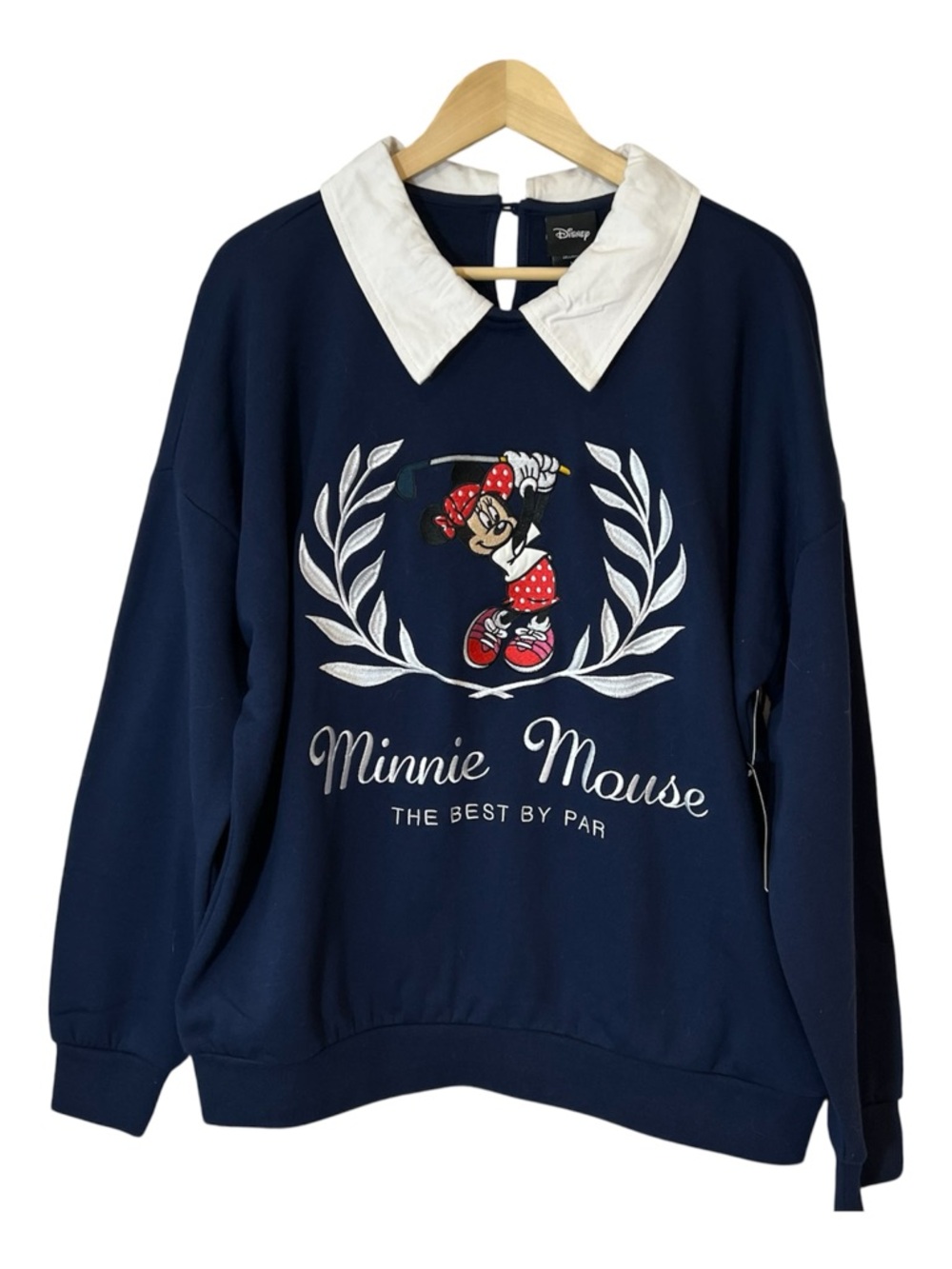 Disney Navy Sweatshirt with White Collar and Red Minnie Accents